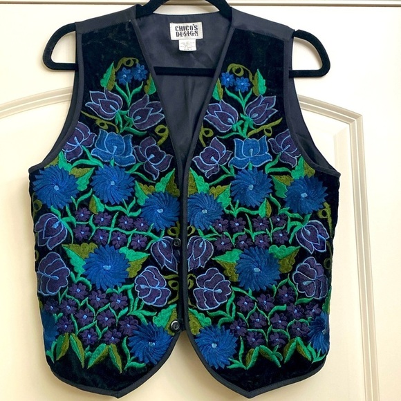 Chicos design VTG floral embroidered Vest Womens M Artsy Art to wear Boho - Picture 1 of 10